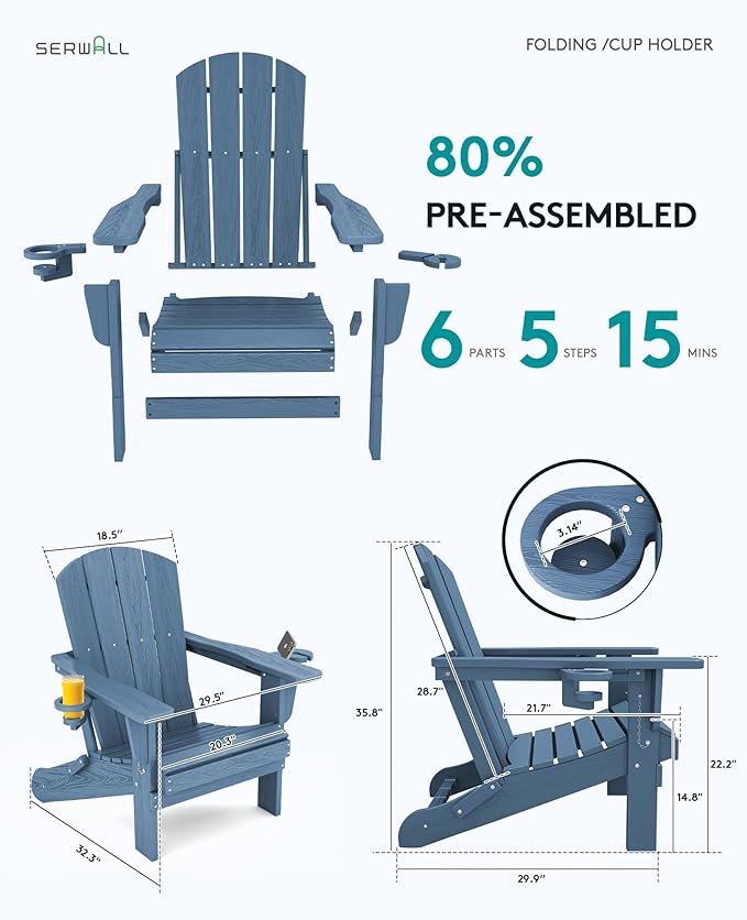 Folding Adirondack Chair, HDPE Adirondack Chairs, Plastic Outdoor Chairs